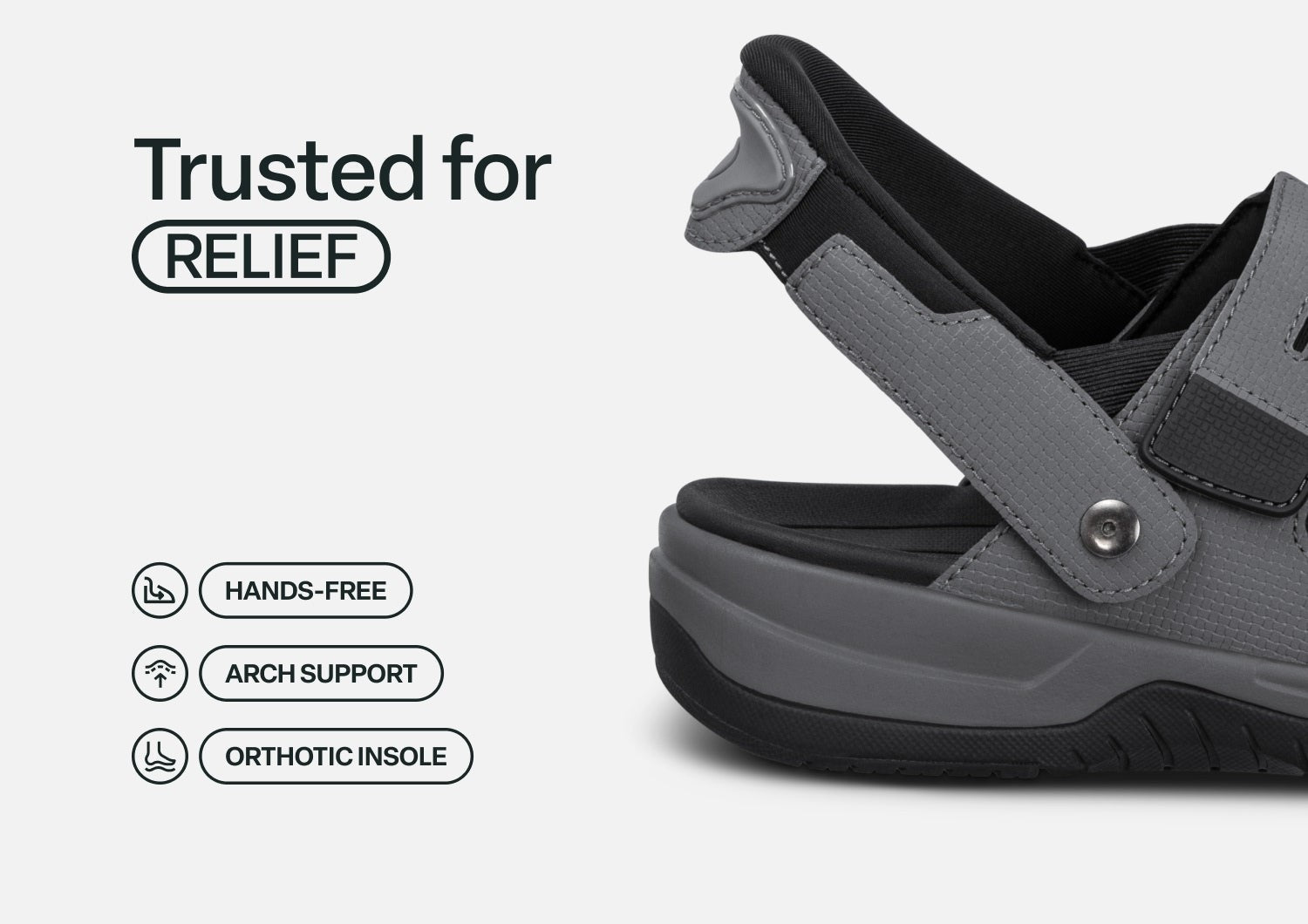 Orthofeet Neptune Hands-Free Support Men's Sandals - Gray - Feature Detail - 3