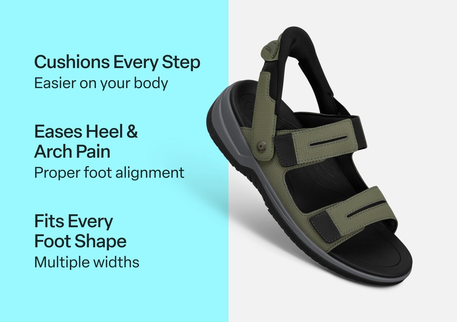 Orthofeet Neptune Hands-Free Support Men's Sandals - Olive - Comfort Benefits - 2