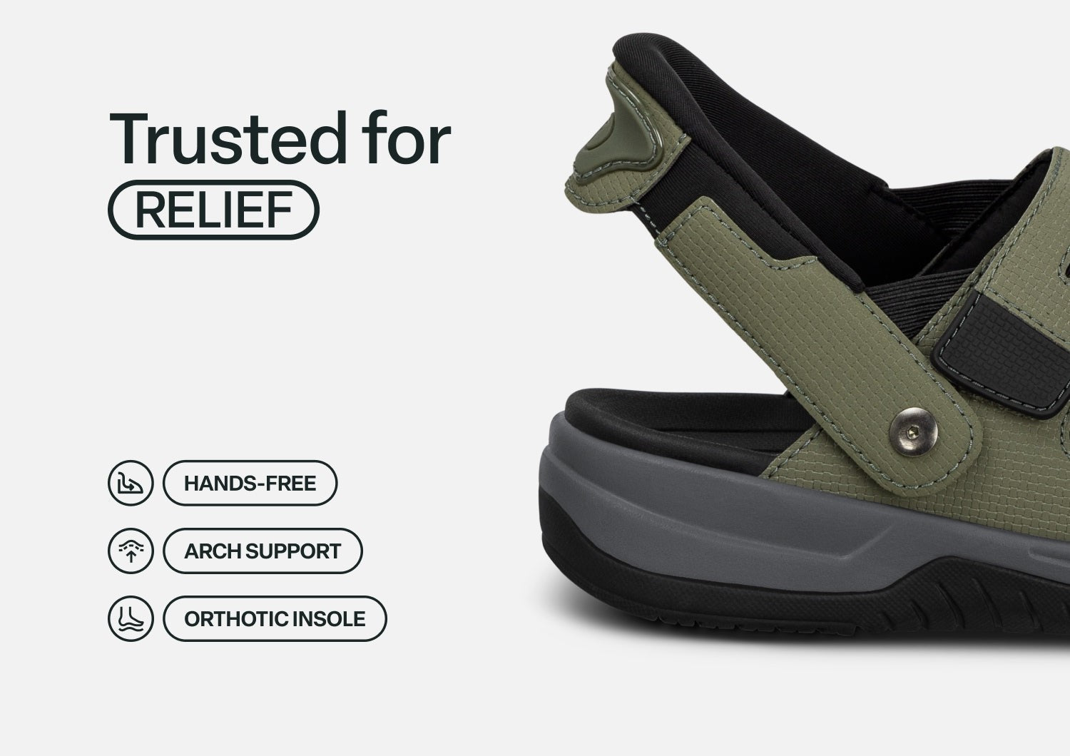 Orthofeet Neptune Hands-Free Support Men's Sandals - Olive - Feature Detail - 3