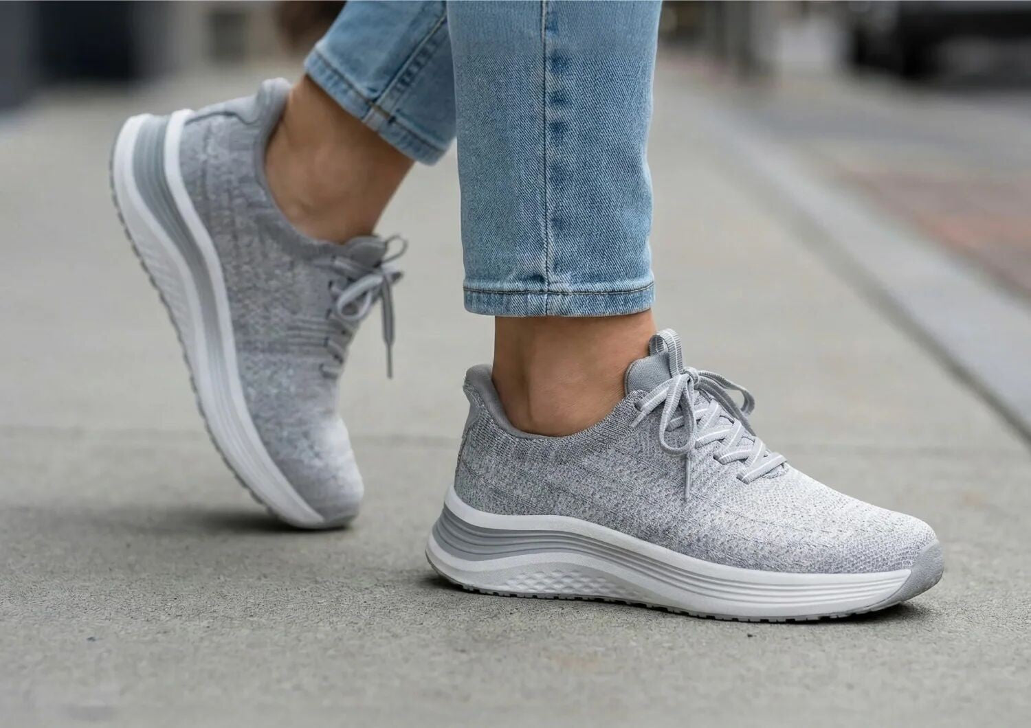 Orthofeet Nira Hands-Free Max Cushion Support Women's Sneakers - Light Gray - Lifestyle View - 6