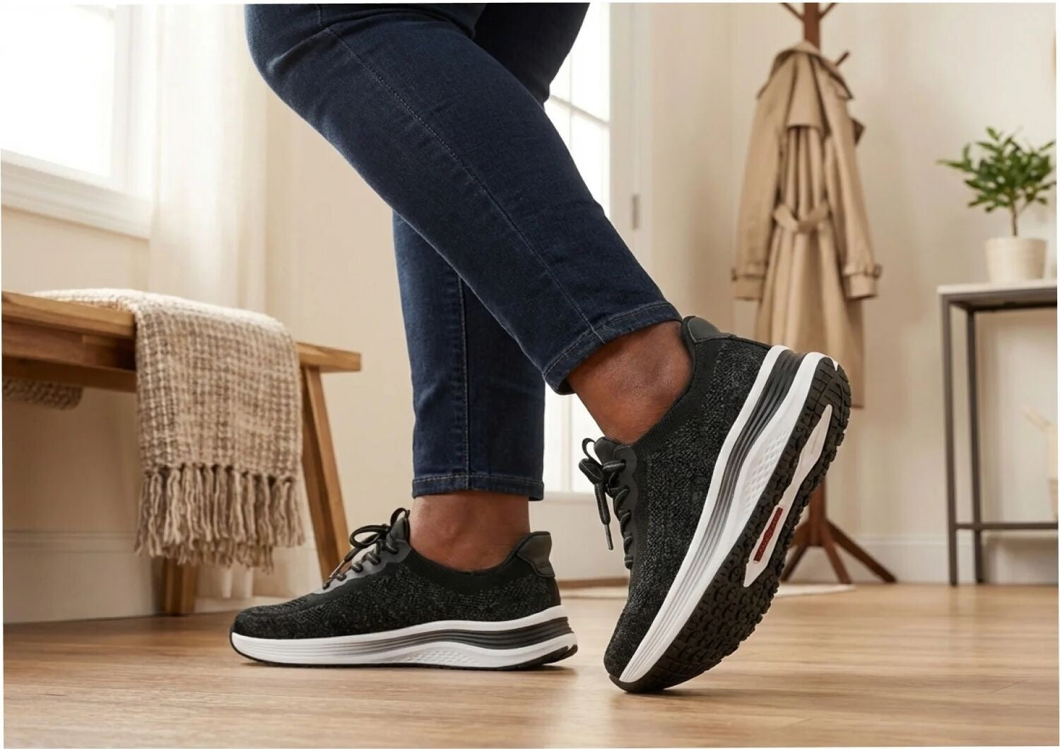 Orthofeet Nira Hands-Free Supportive Slip-On Women's Sneakers - Black - Lifestyle View - 7