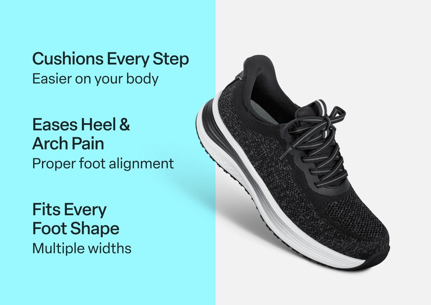 Orthofeet Nira Hands-Free Supportive Slip-On Women's Sneakers - Black - Comfort Benefits - 2