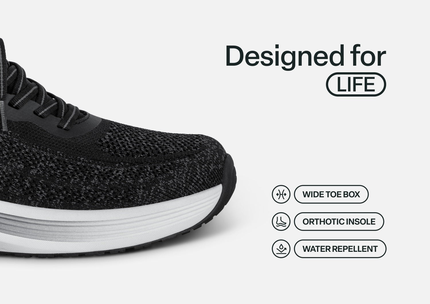 Orthofeet Nira Hands-Free Supportive Slip-On Women's Sneakers - Black - Feature Detail - 4