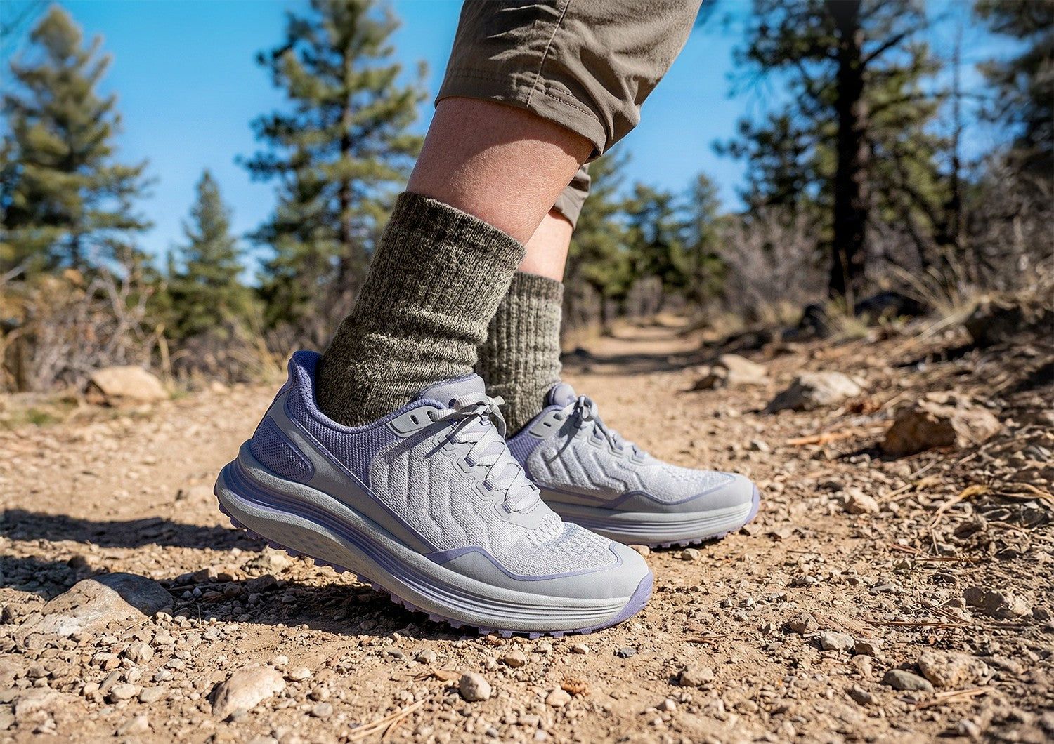 Orthofeet Nira Trail Hands-Free Women's Sneakers - Gray/periwinkel - Lifestyle View - 2
