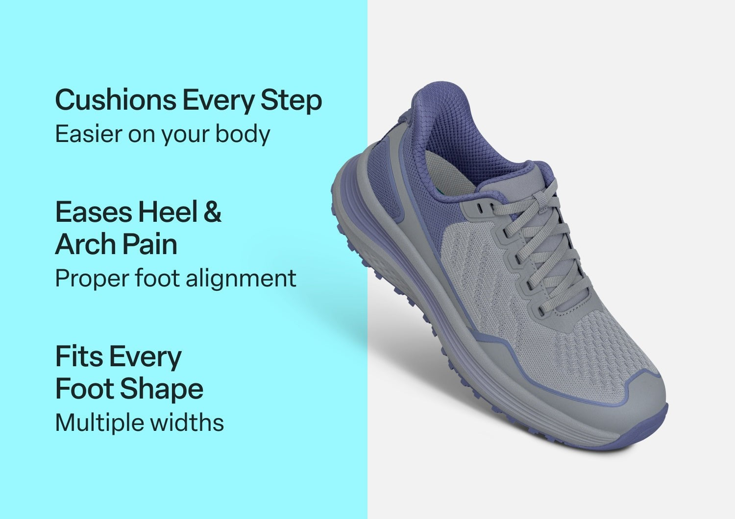 Orthofeet Nira Trail Hands-Free Women's Sneakers - Gray/periwinkel - Comfort Benefits - 3