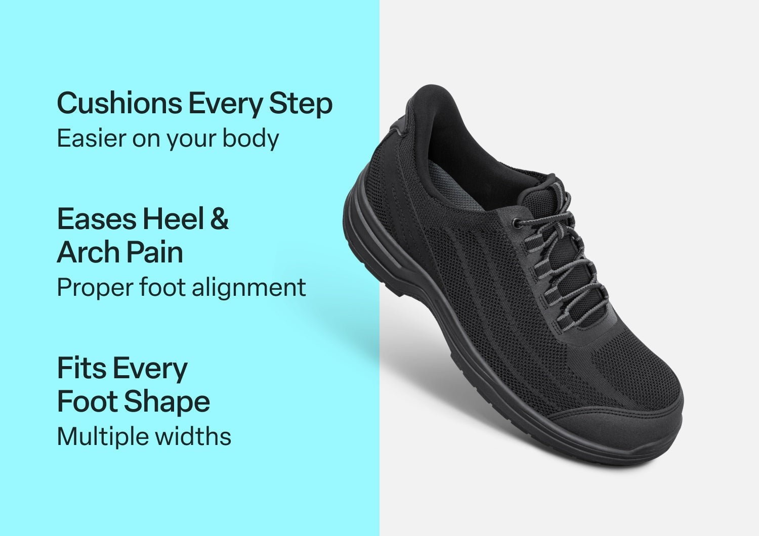 Orthofeet Onyx Hands-Free Work Shoes - Black - Comfort Benefits - 2