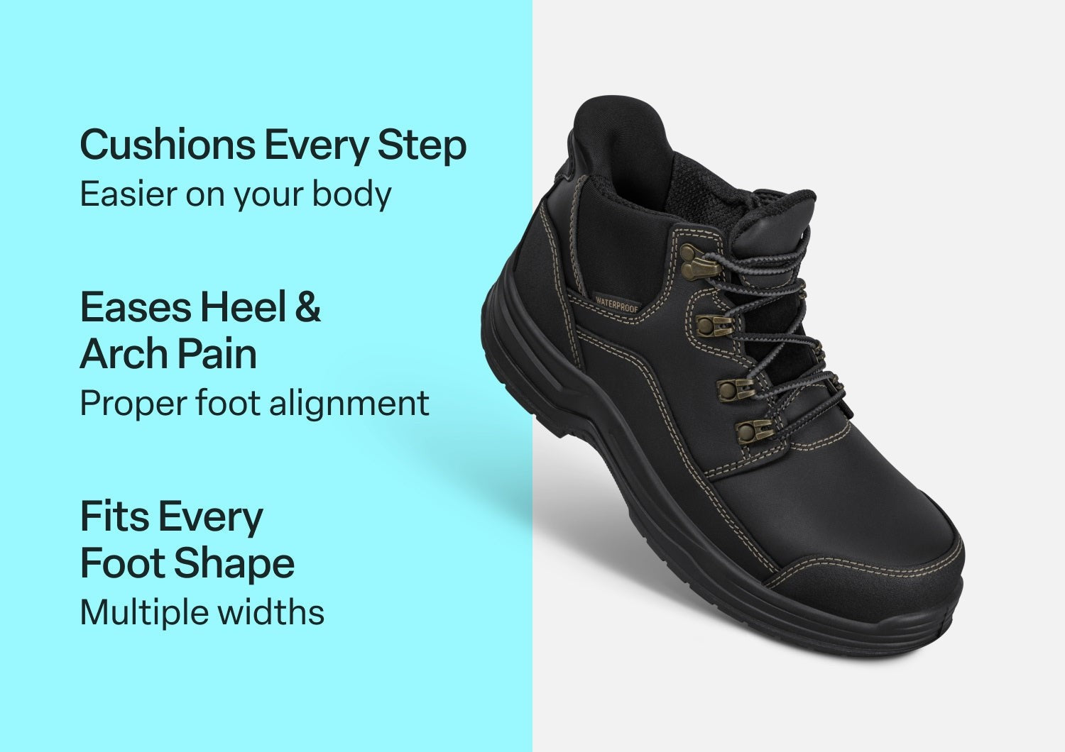 Orthofeet Quartz Hands-Free Work Boots Women's - Black - Comfort Benefits - 2