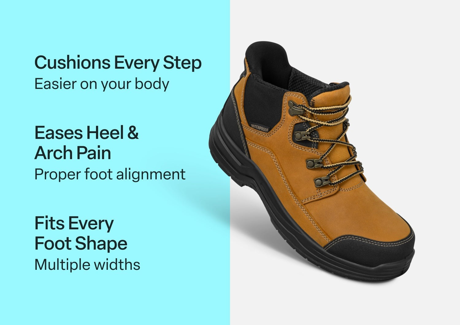 Orthofeet Quartz Hands-Free Work Boots Women's - Wheat - Comfort Benefits - 2
