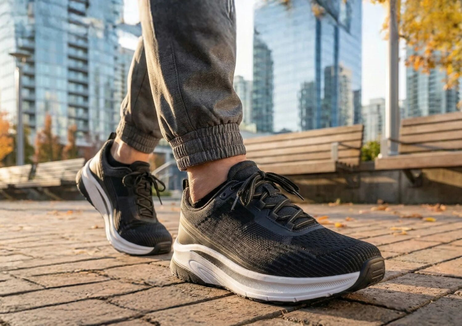 Orthofeet Race Cushioned Support Men's Sneakers - Black - Lifestyle View - 8