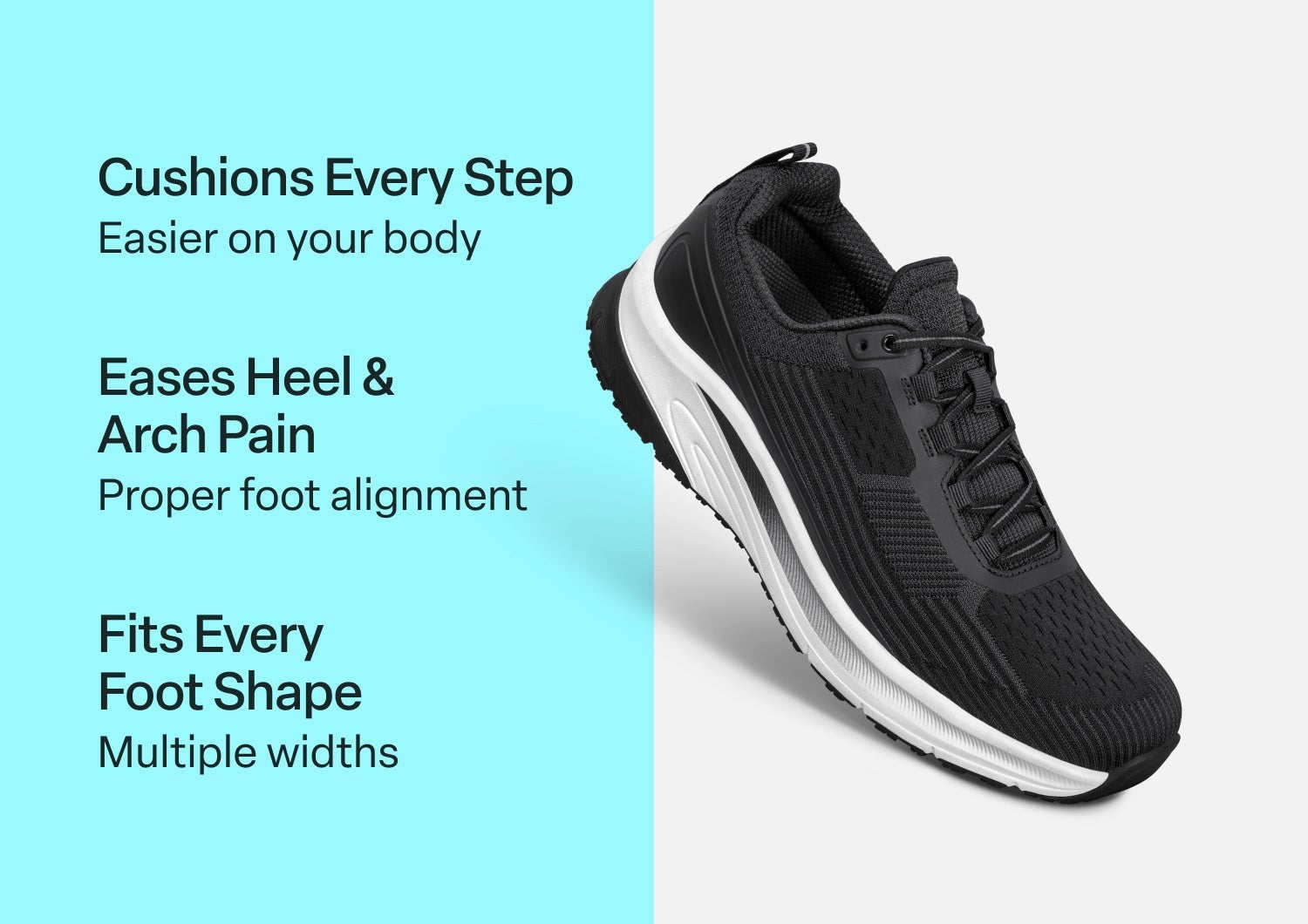 Orthofeet Race Cushioned Support Men's Sneakers - Black - Comfort Benefits - 3