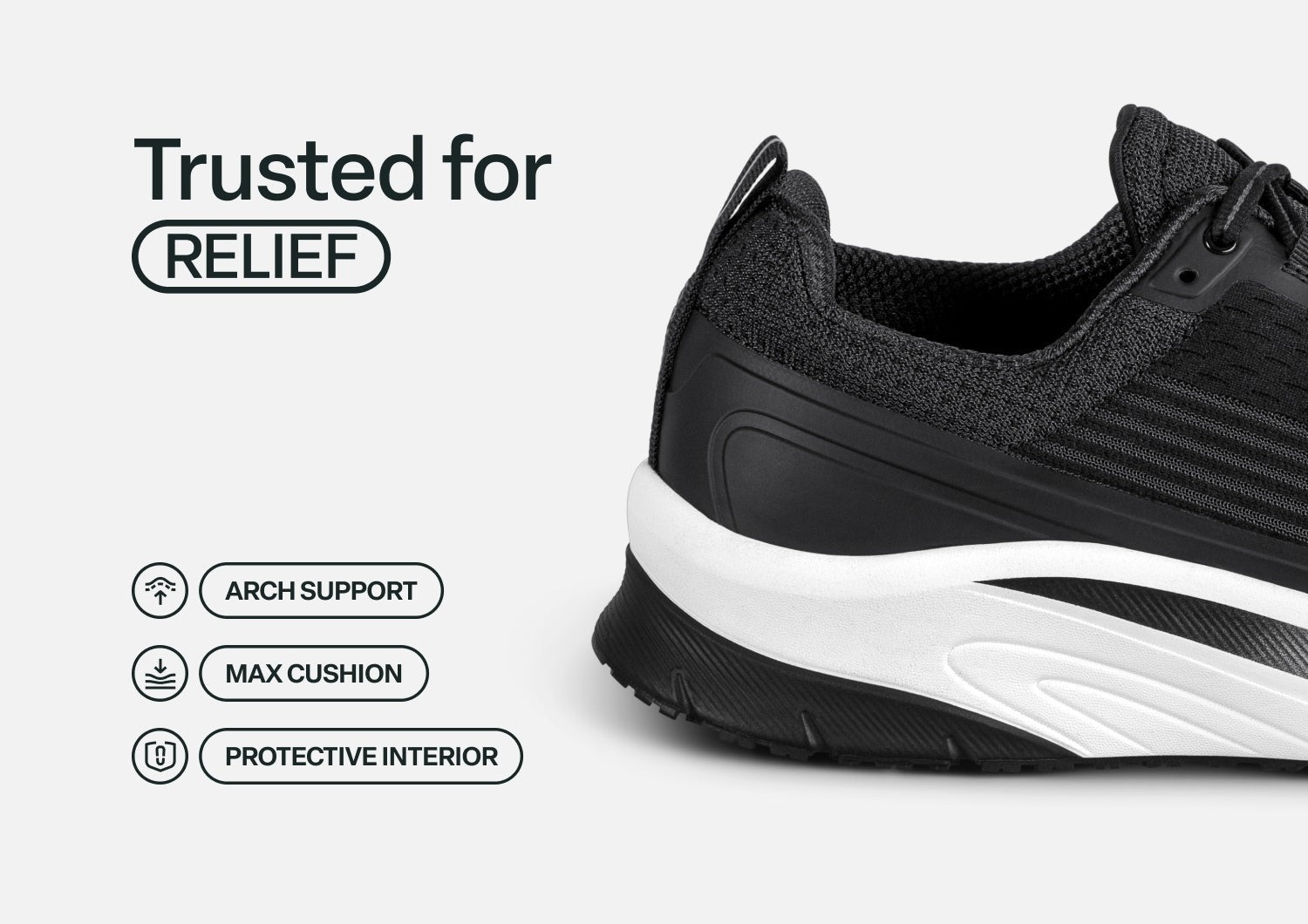 Orthofeet Race Cushioned Support Men's Sneakers - Black - Feature Detail - 4