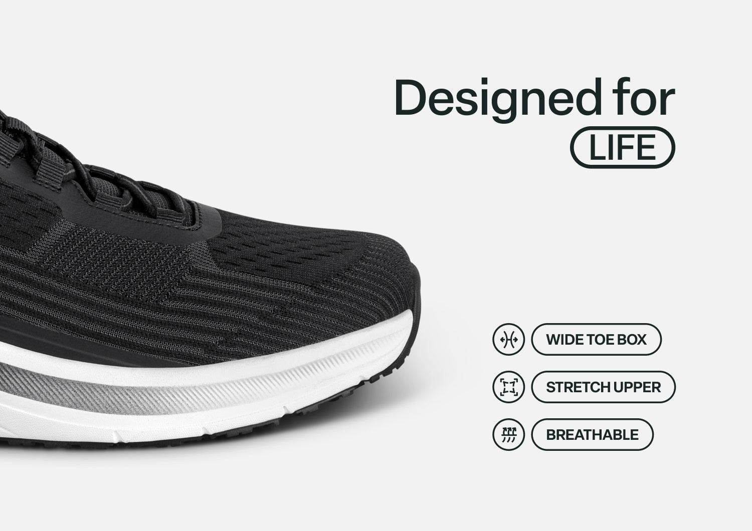 Orthofeet Race Cushioned Support Men's Sneakers - Black - Feature Detail - 5