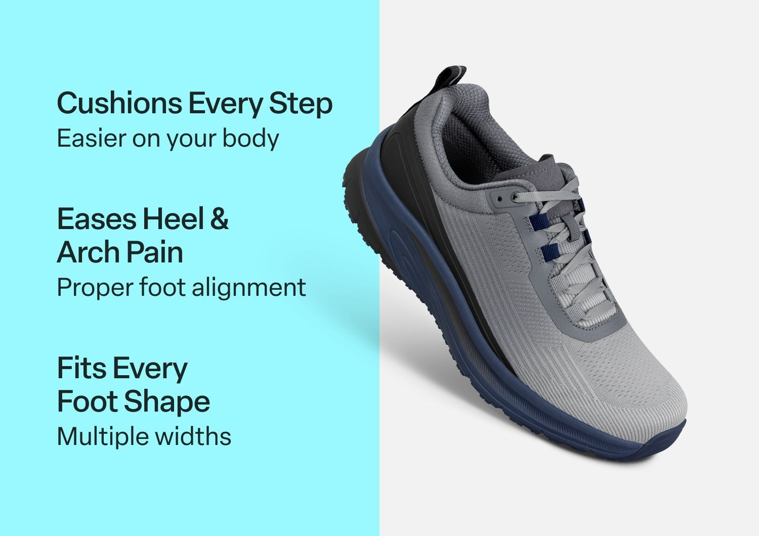 Orthofeet Race Cushioned Support Men's Sneakers - Gray/navy - Comfort Benefits - 3