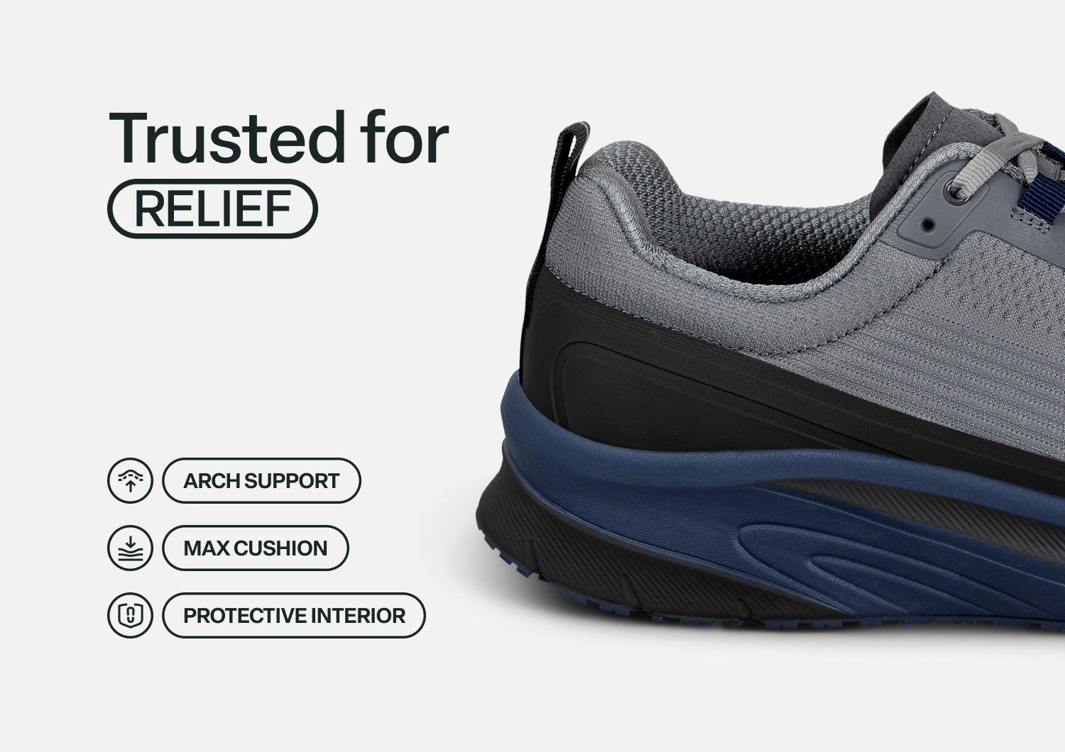 Orthofeet Race Cushioned Support Men's Sneakers - Gray/navy - Feature Detail - 4