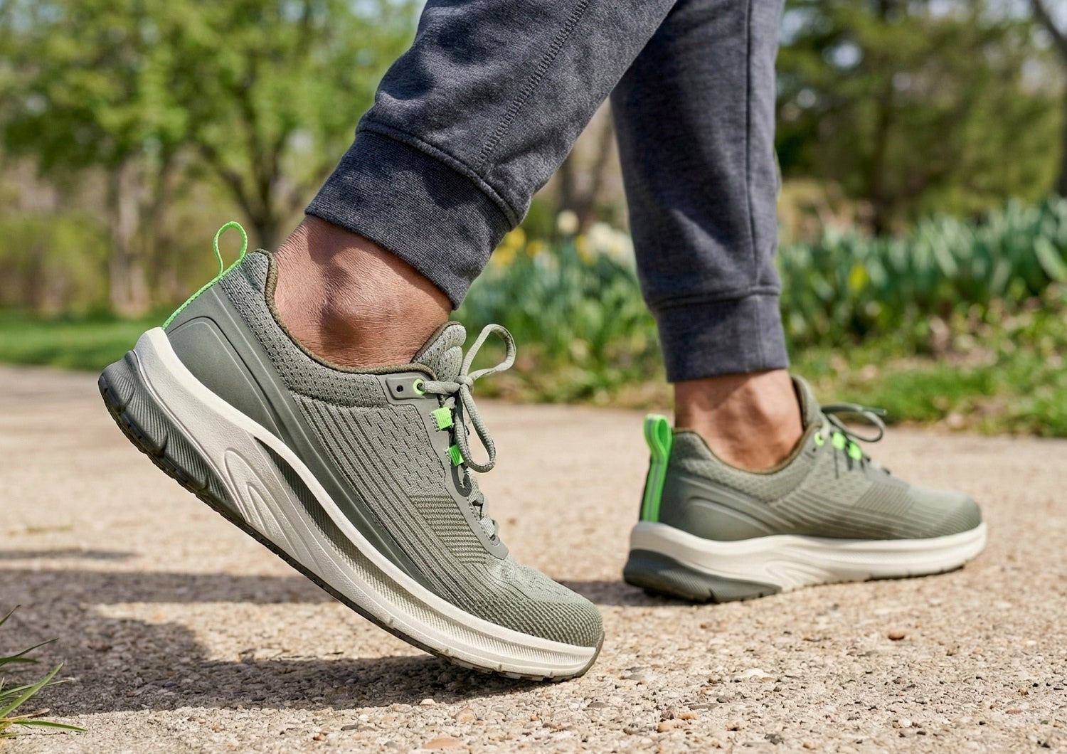 Orthofeet Race Cushioned Support Men's Sneakers - Sage/lime Green - Product View - 2