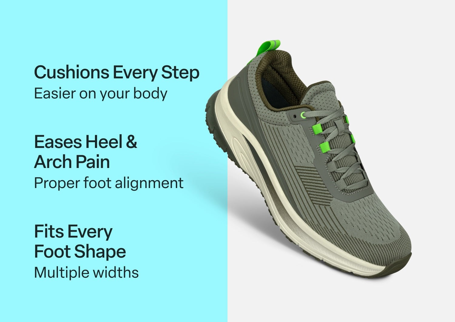 Orthofeet Race Cushioned Support Men's Sneakers - Sage/lime Green - Comfort Benefits - 3