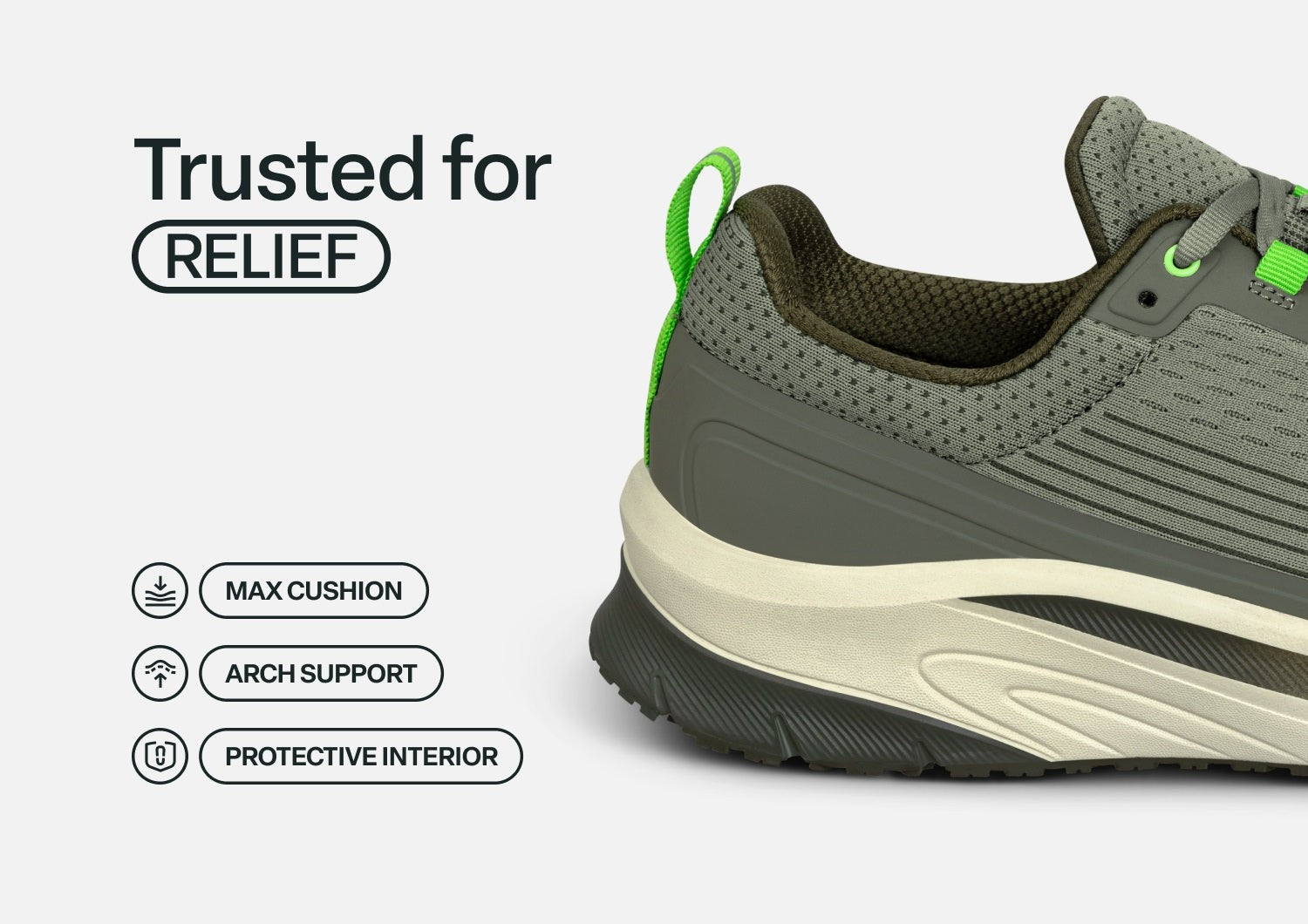 Orthofeet Race Cushioned Support Men's Sneakers - Sage/lime Green - Feature Detail - 4