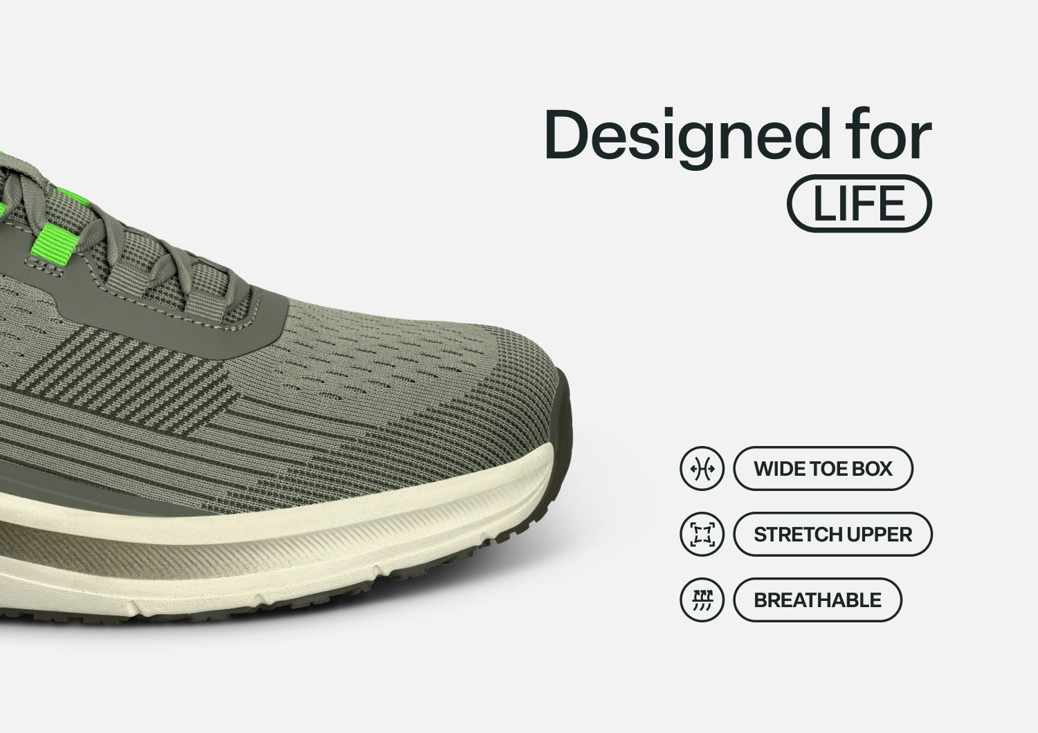 Orthofeet Race Cushioned Support Men's Sneakers - Sage/lime Green - Feature Detail - 5