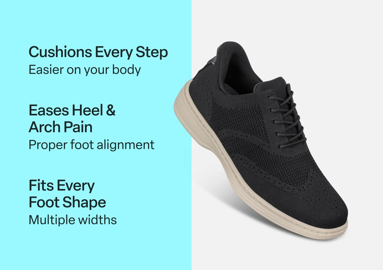 Orthofeet Rex Hands-Free Cushioned Support Men's Sneakers - Black - Comfort Benefits - 2