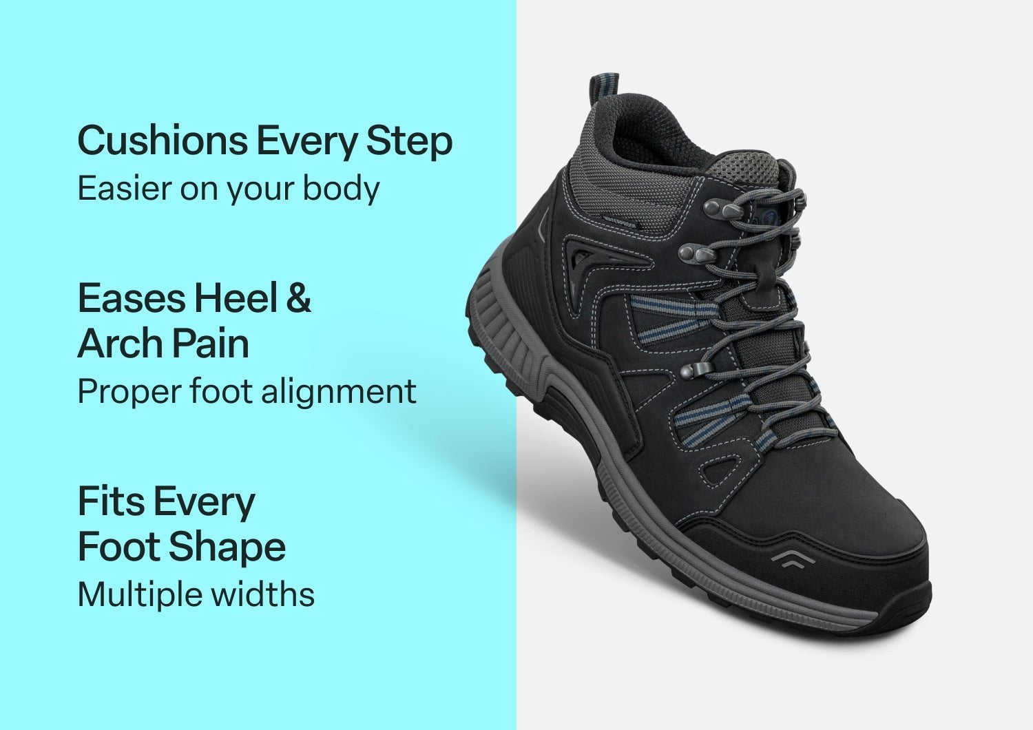 Orthofeet Ridgewood Waterproof Men's Boots - Black - Comfort Benefits - 3