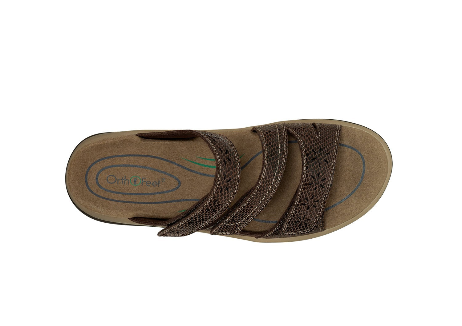 Orthofeet Sahara Supportive Cushioned Women's Sandals - Brown Snake - Bird's Eye View - 6