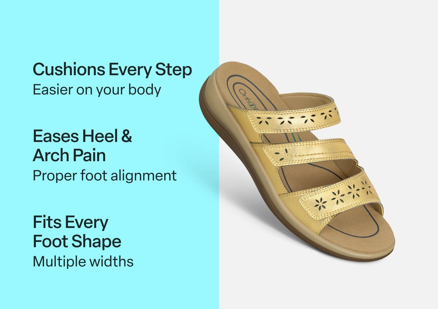 Orthofeet Sahara Supportive Cushioned Women's Sandals - Gold - Comfort Benefits - 3