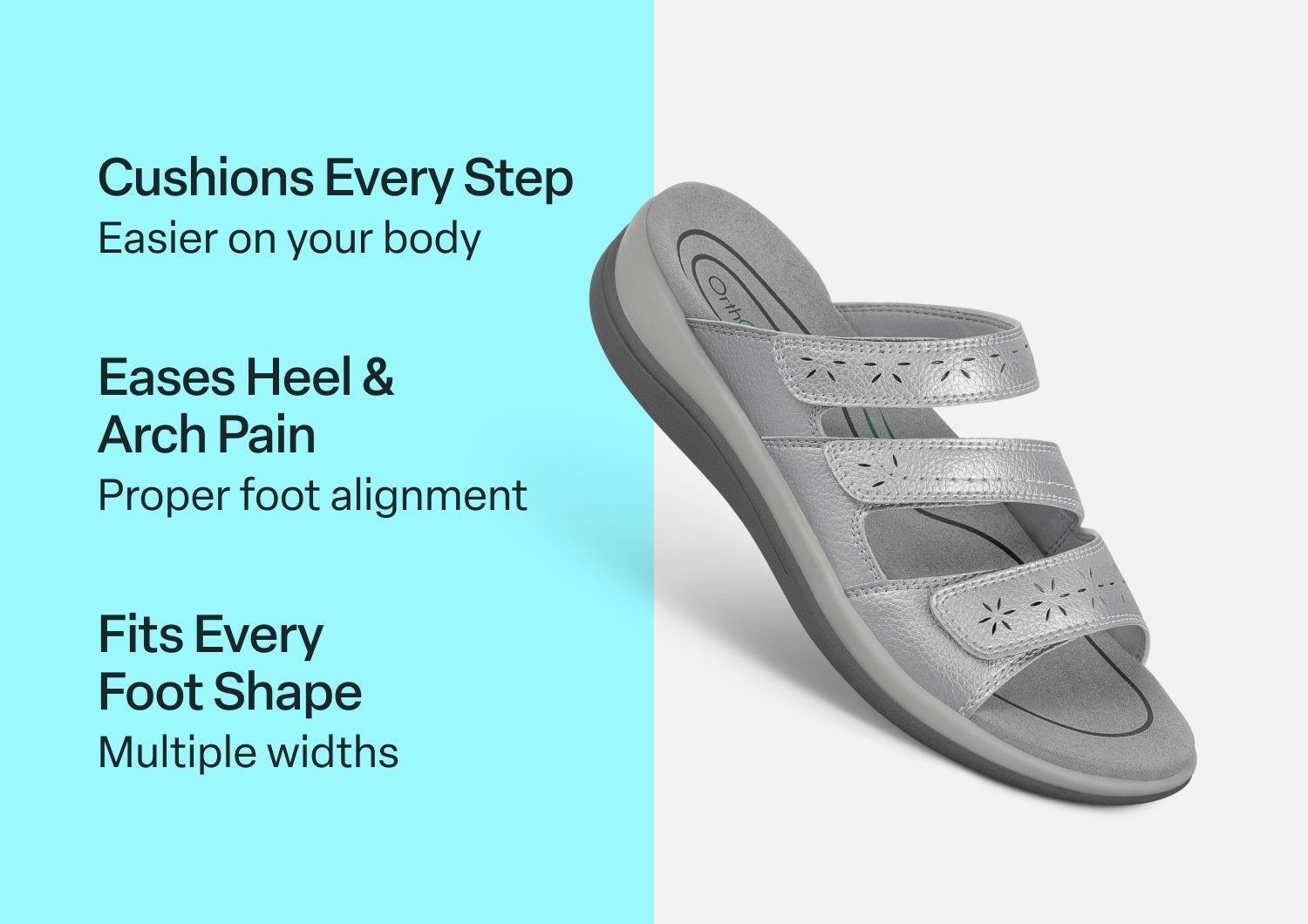 Orthofeet Sahara Supportive Cushioned Women's Sandals - Silver Metallic - Comfort Benefits - 3