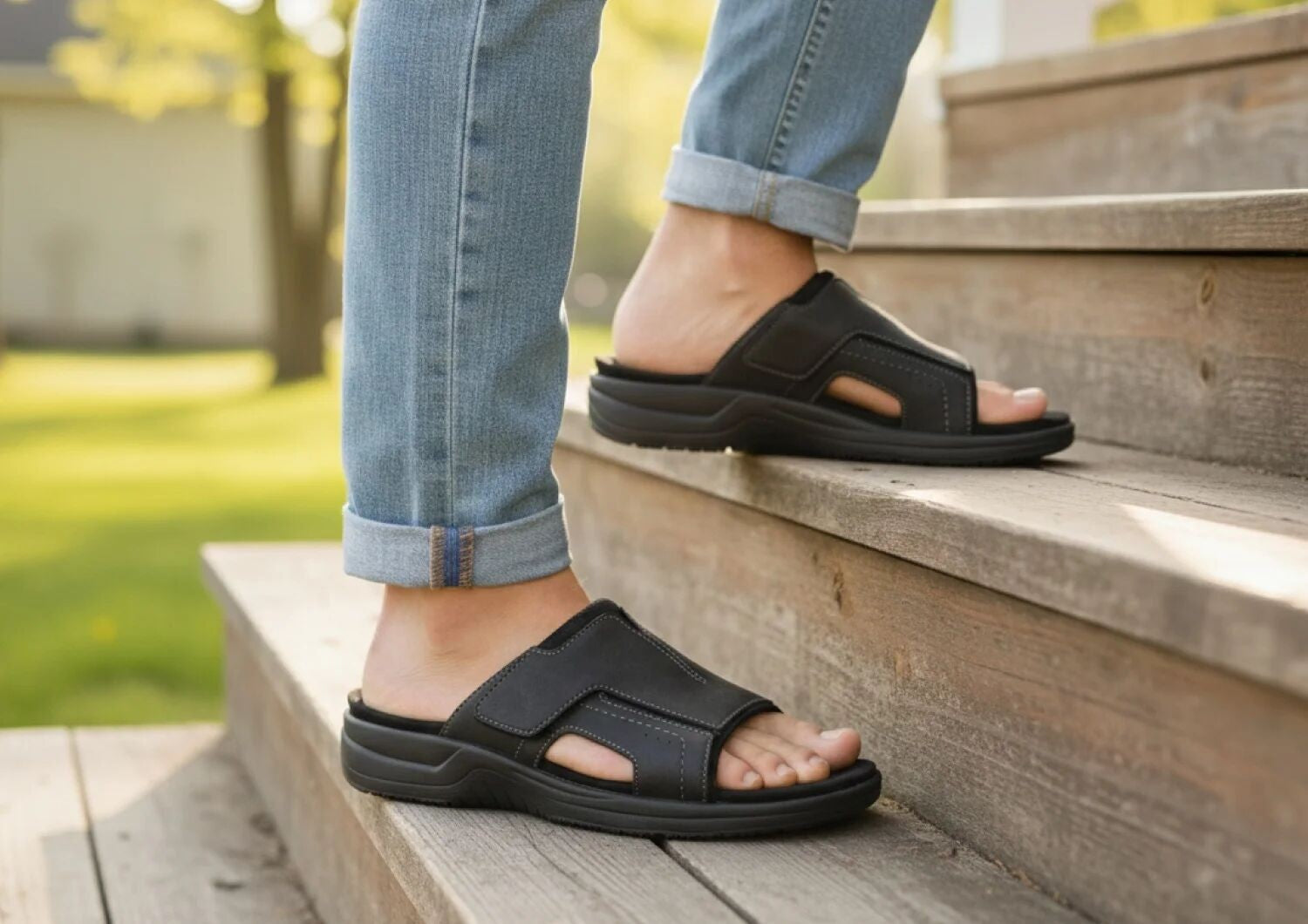 Orthofeet Sarasota Arch-Support Men's Sandals - Black - Lifestyle View - 9