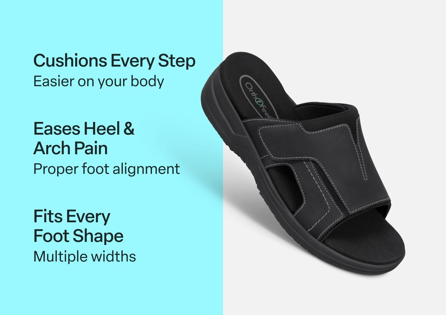 Orthofeet Sarasota Arch-Support Men's Sandals - Black - Comfort Benefits - 3