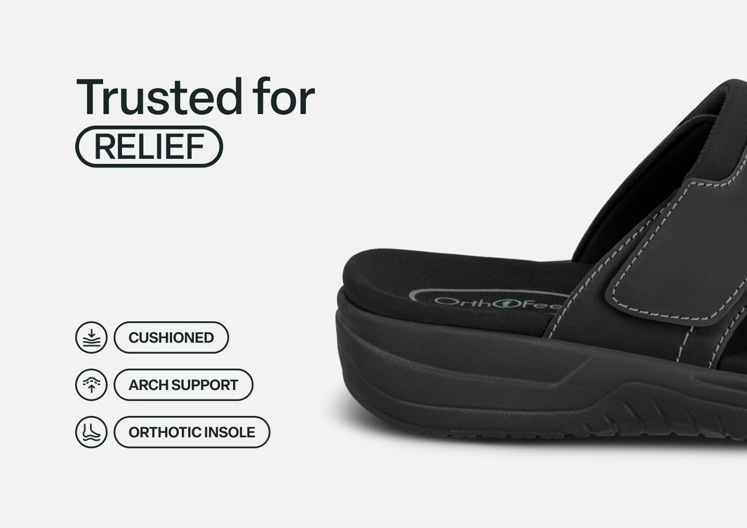 Orthofeet Sarasota Arch-Support Men's Sandals - Black - Feature Detail - 4