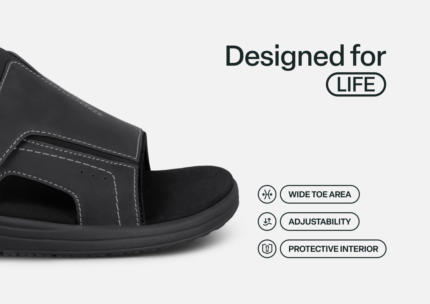 Orthofeet Sarasota Arch-Support Men's Sandals - Black - Feature Detail - 5
