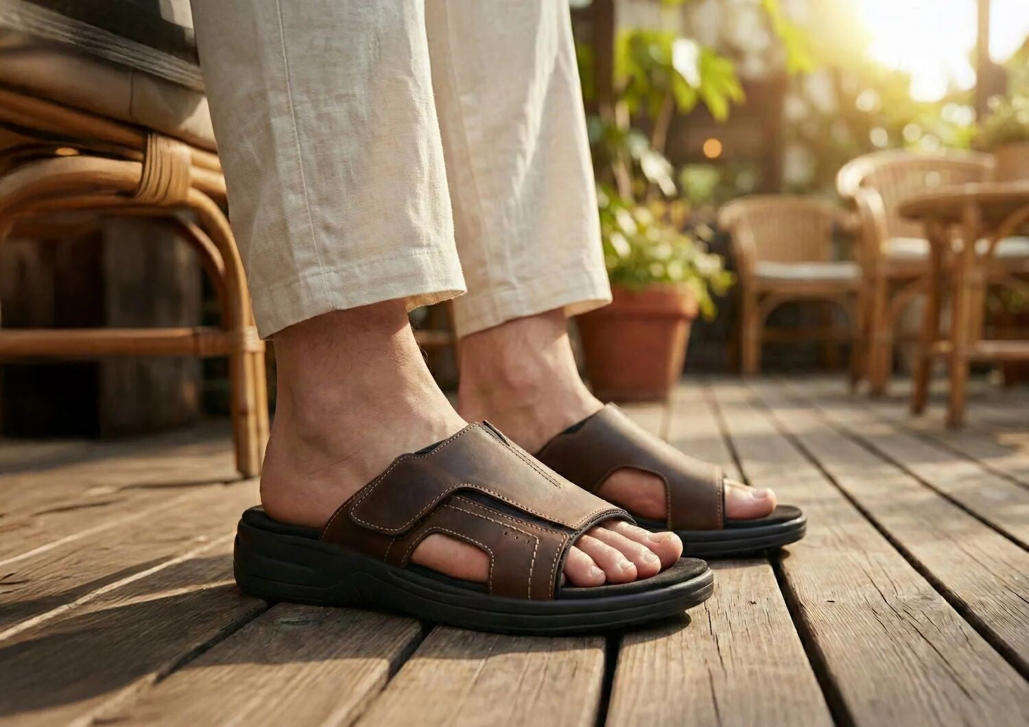 Orthofeet Sarasota Arch-Support Men's Sandals - Brown - Lifestyle View - 8