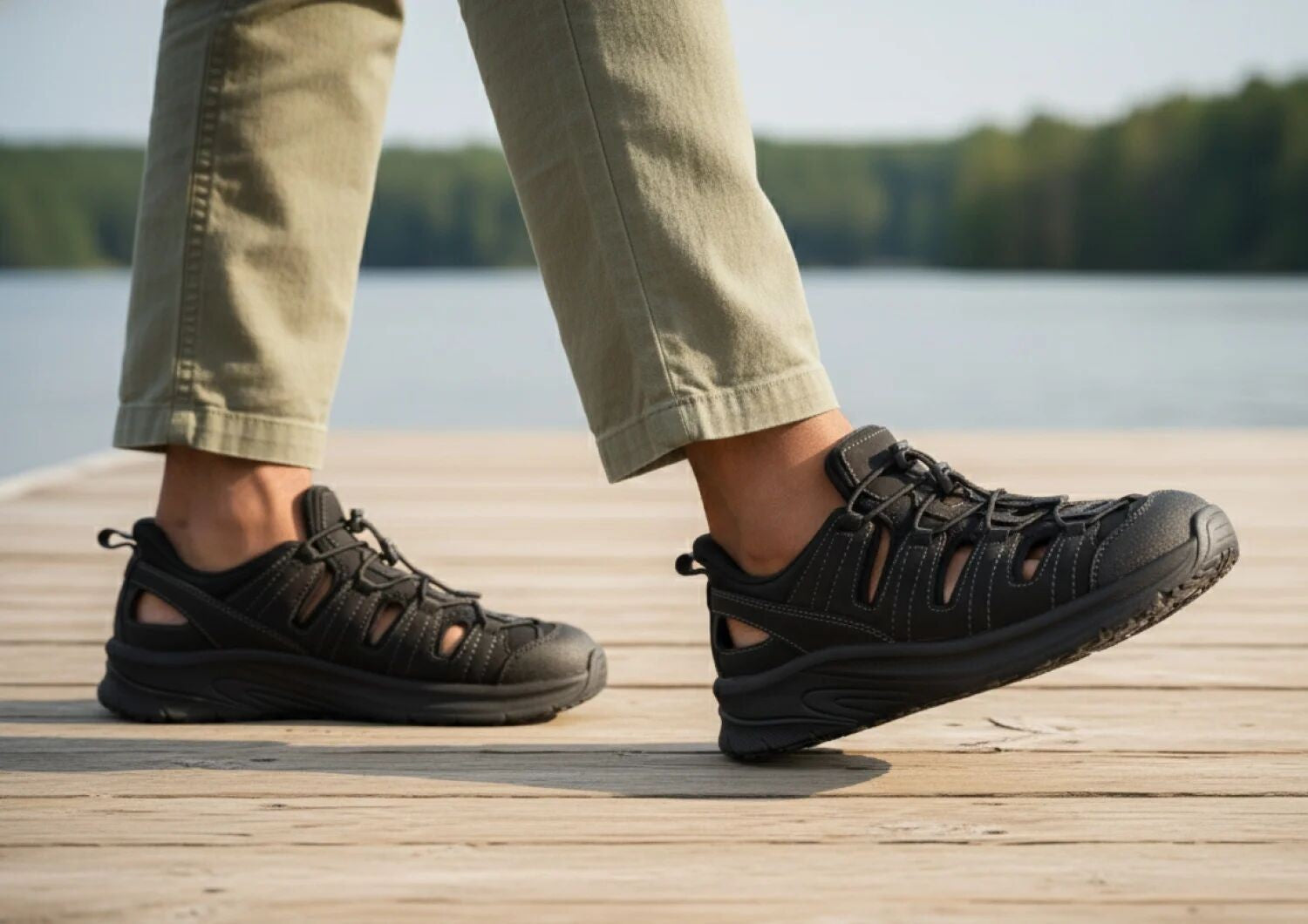 Orthofeet Saturn Hands-Free Max Cushion Support Men's Sandal - Black - Lifestyle View - 8