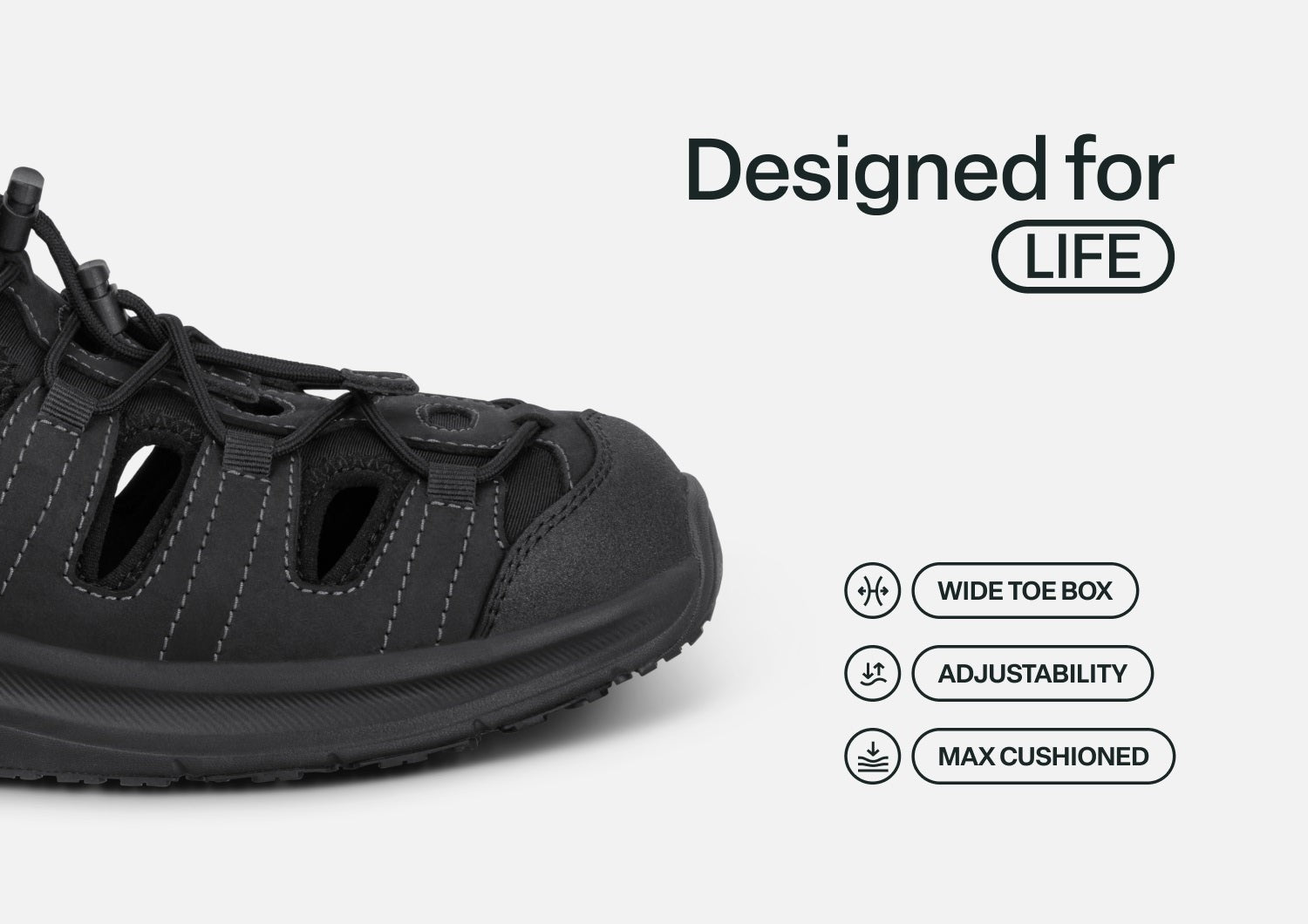 Orthofeet Saturn Hands-Free Max Cushion Support Men's Sandal - Black - Feature Detail - 4