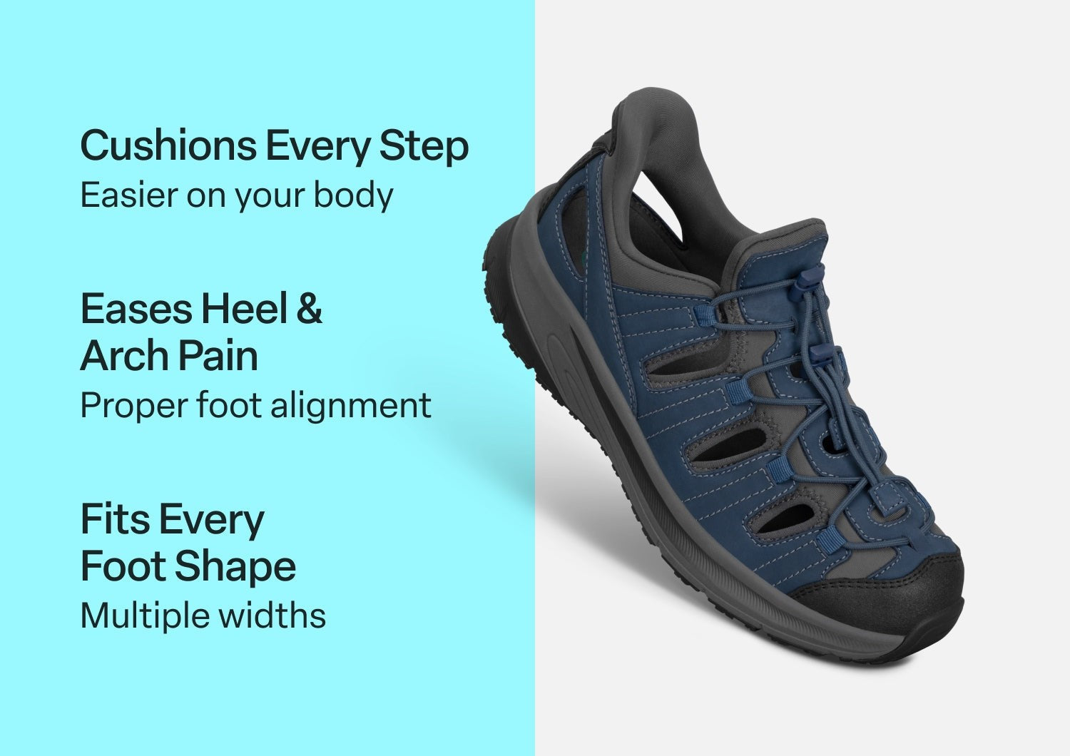 Orthofeet Saturn Hands-Free Max Cushion Support Men's Sandal - Navy - Comfort Benefits - 2
