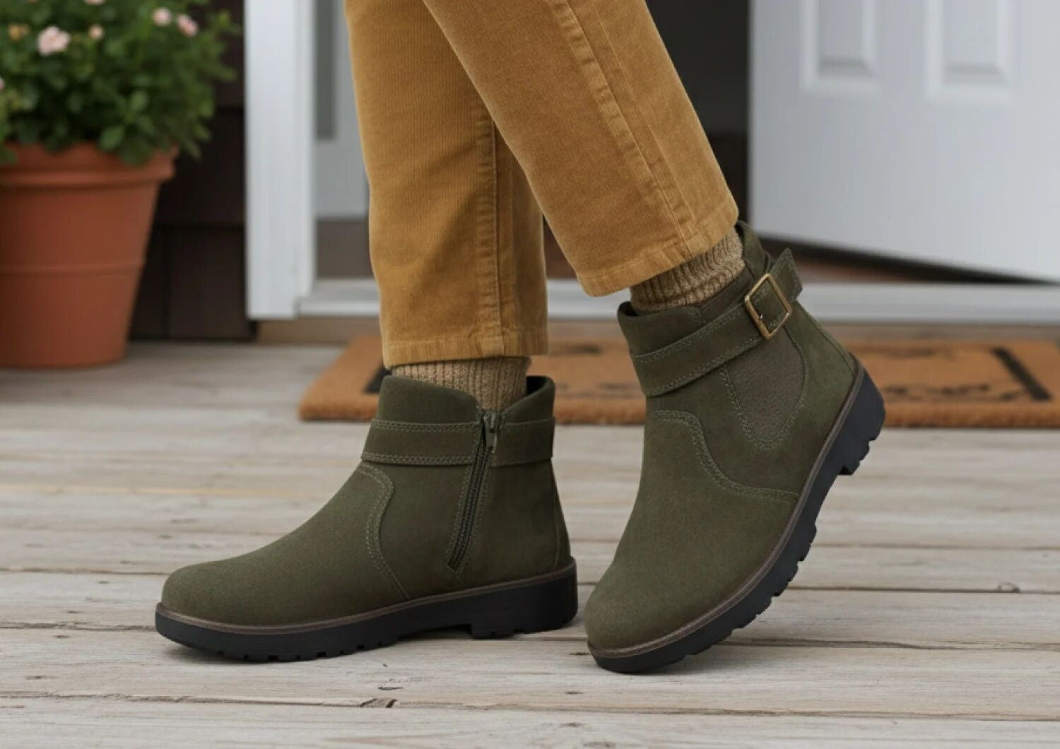 Orthofeet Scarlett Ortho-Cushion™ Women's Boots - Olive - Lifestyle View - 8