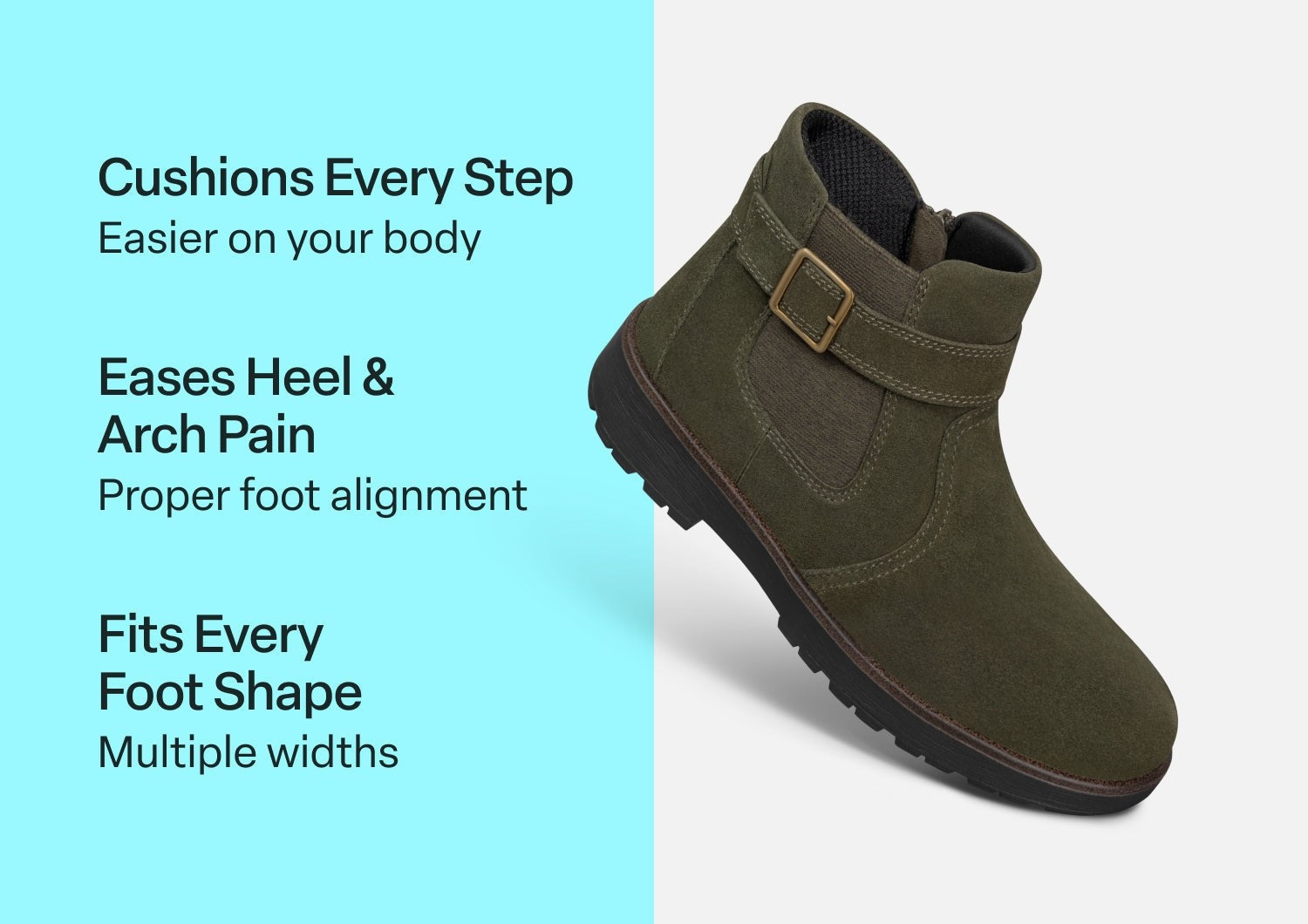 Orthofeet Scarlett Ortho-Cushion™ Women's Boots - Olive - Comfort Benefits - 3