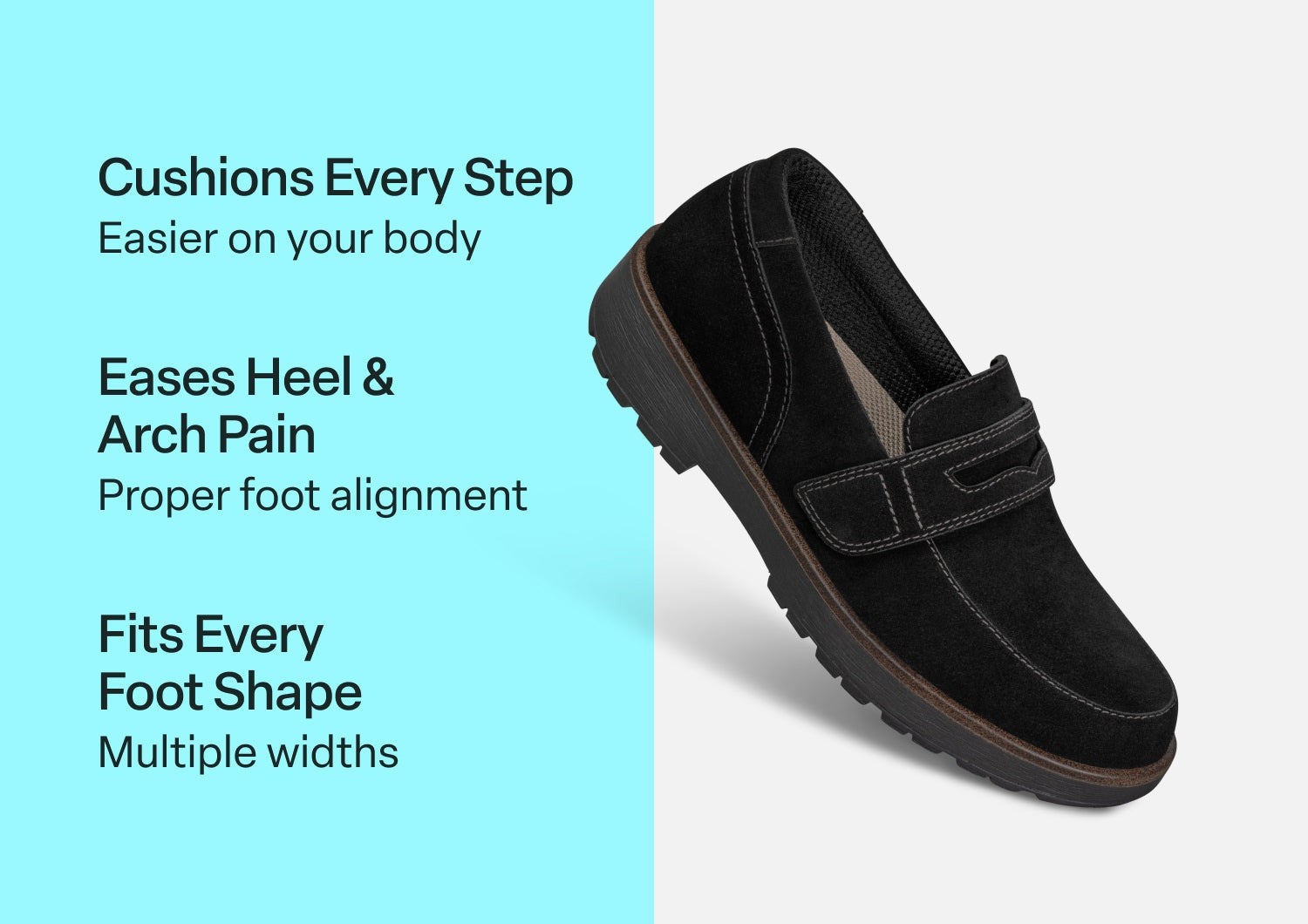 Orthofeet Shelly Casual Stretch Support Women's Loafer - Black - Comfort Benefits - 3
