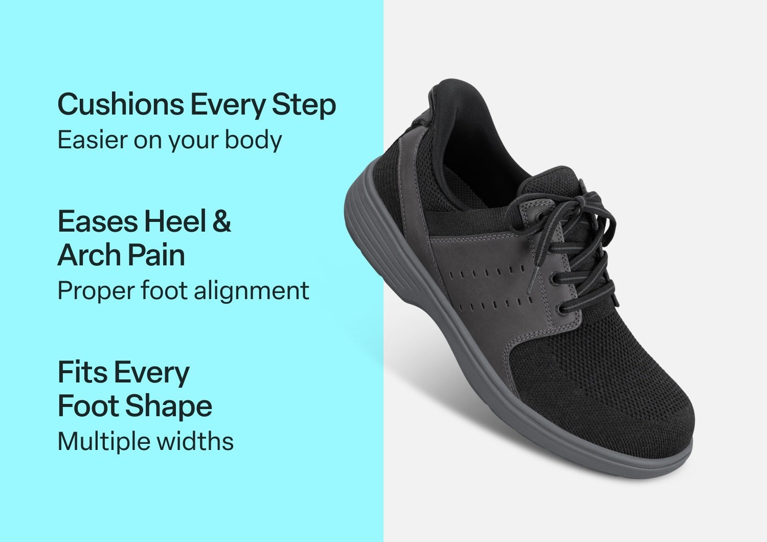 Orthofeet Siron Hands-Free Stretch Supportive Slip-On Men's Sneakers - Black - Comfort Benefits - 2