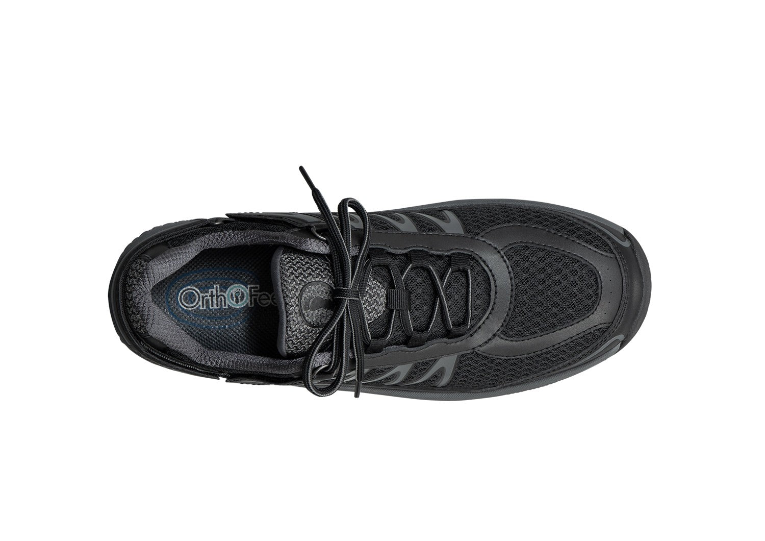 Orthofeet Sprint Tie-Less Men's Sneakers - Black - Bird's Eye View - 6