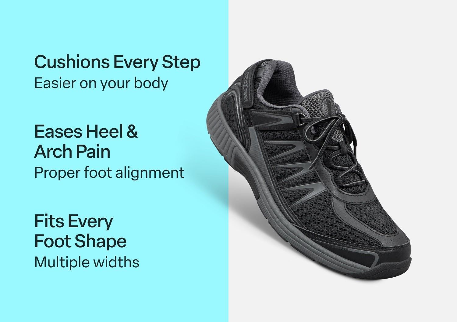 Orthofeet Sprint Tie-Less Men's Sneakers - Black - Comfort Benefits - 3