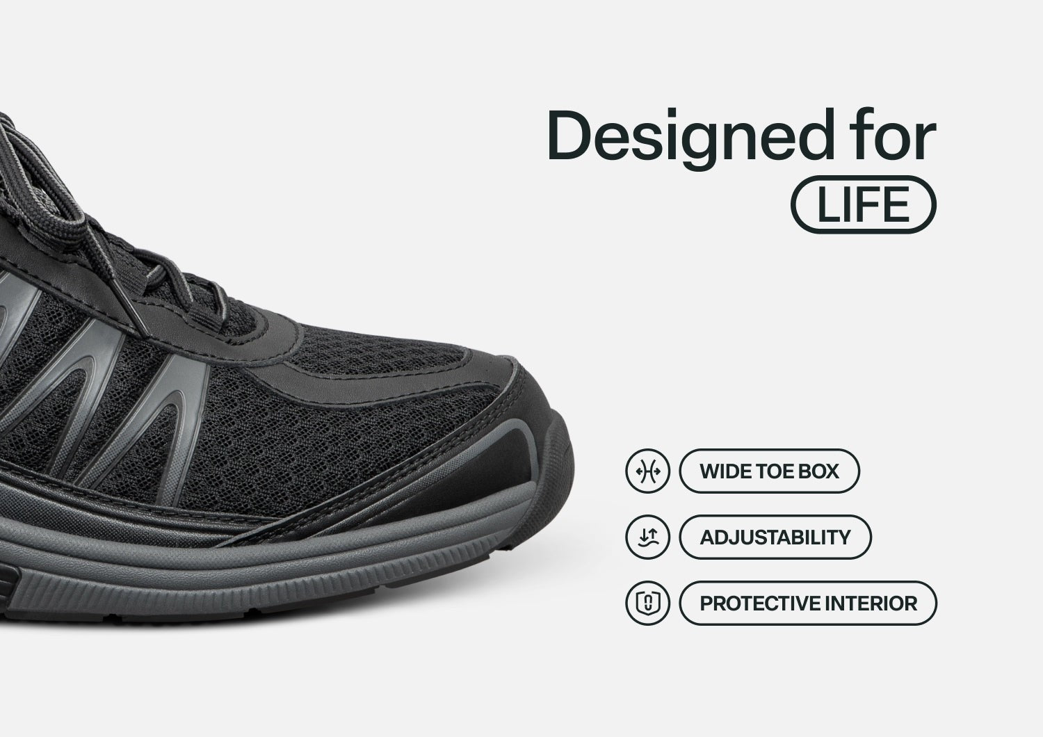Orthofeet Sprint Tie-Less Men's Sneakers - Black - Feature Detail - 5