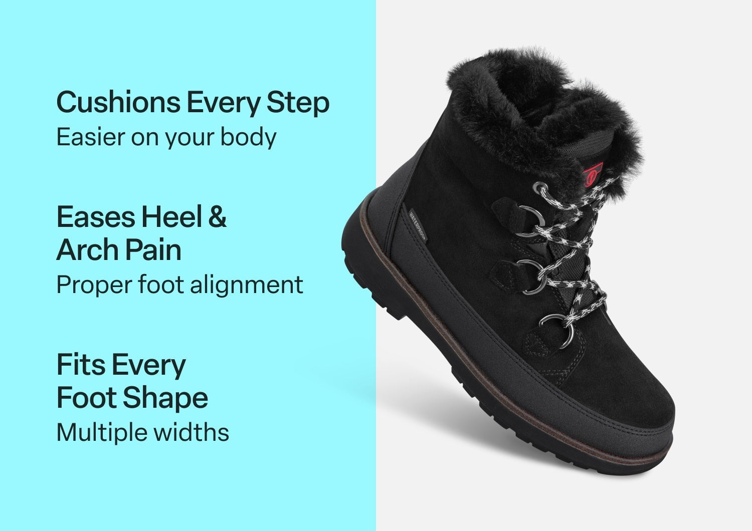 Orthofeet Stowe Waterproof Ortho-Cushion Women's Boots - Black - Comfort Benefits - 3