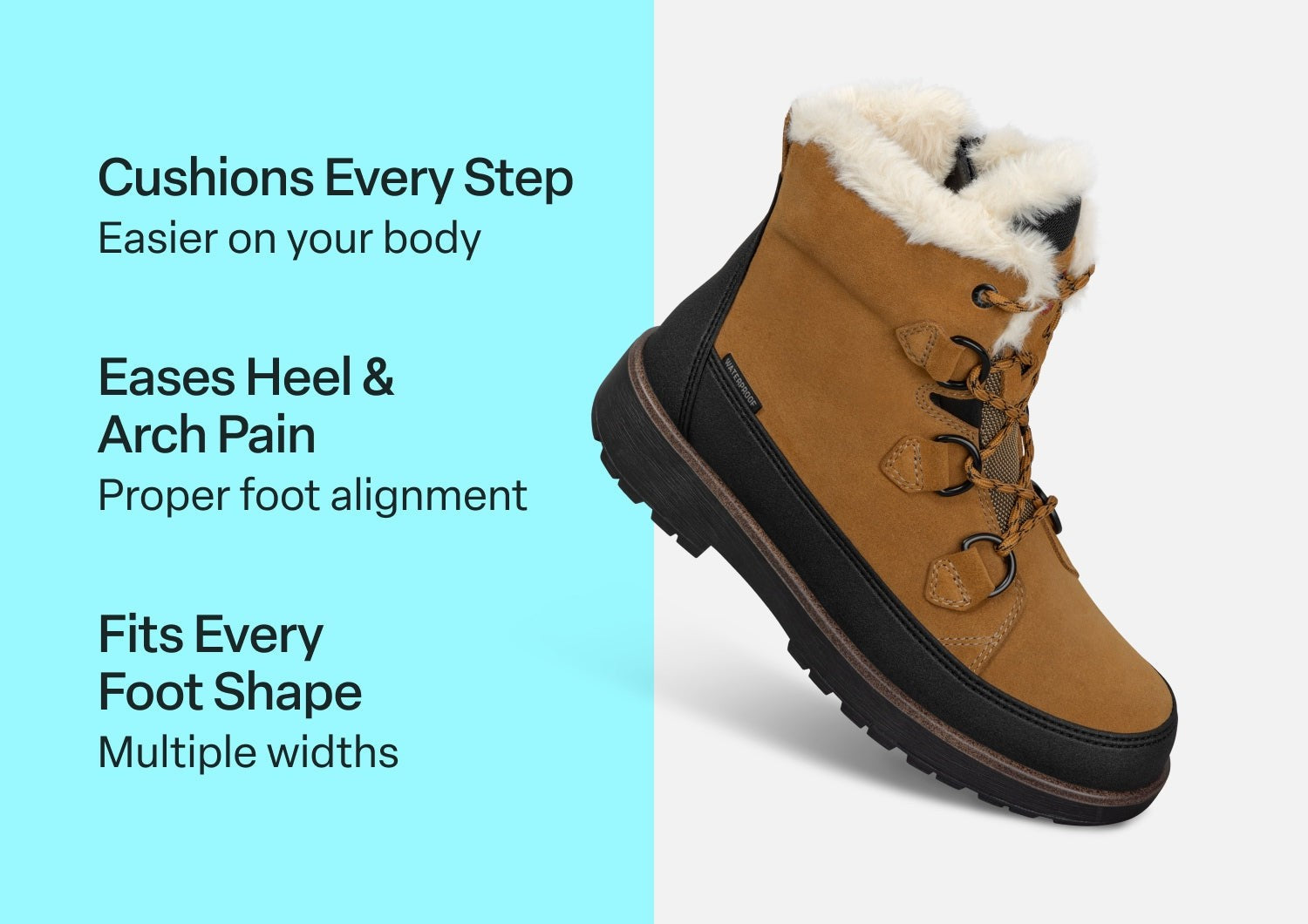 Orthofeet Stowe Waterproof Ortho-Cushion Women's Boots - Wheat - Comfort Benefits - 3