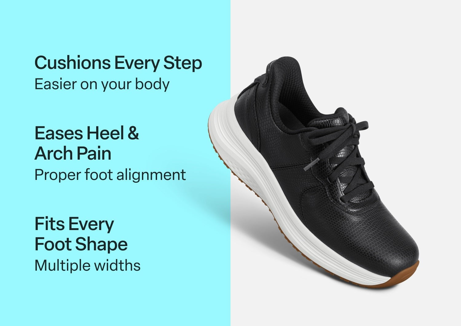 Orthofeet Stride Hands-Free Cushioned Support Women's Sneakers - Black - Comfort Benefits - 2