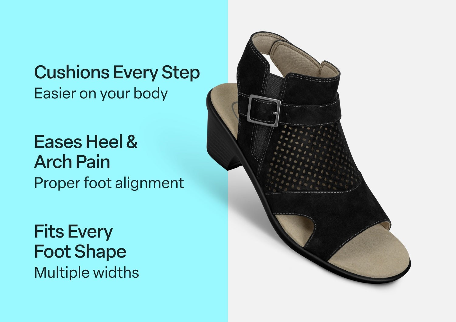 Orthofeet Taylor Supportive Comfort Women's Sandal - Black - Comfort Benefits - 3