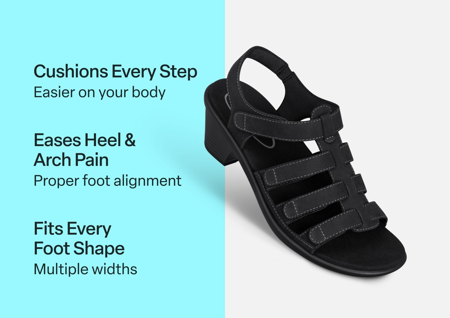 Orthofeet Tessa Supportive Heel Strap Women's Sandals - Black - Comfort Benefits - 3