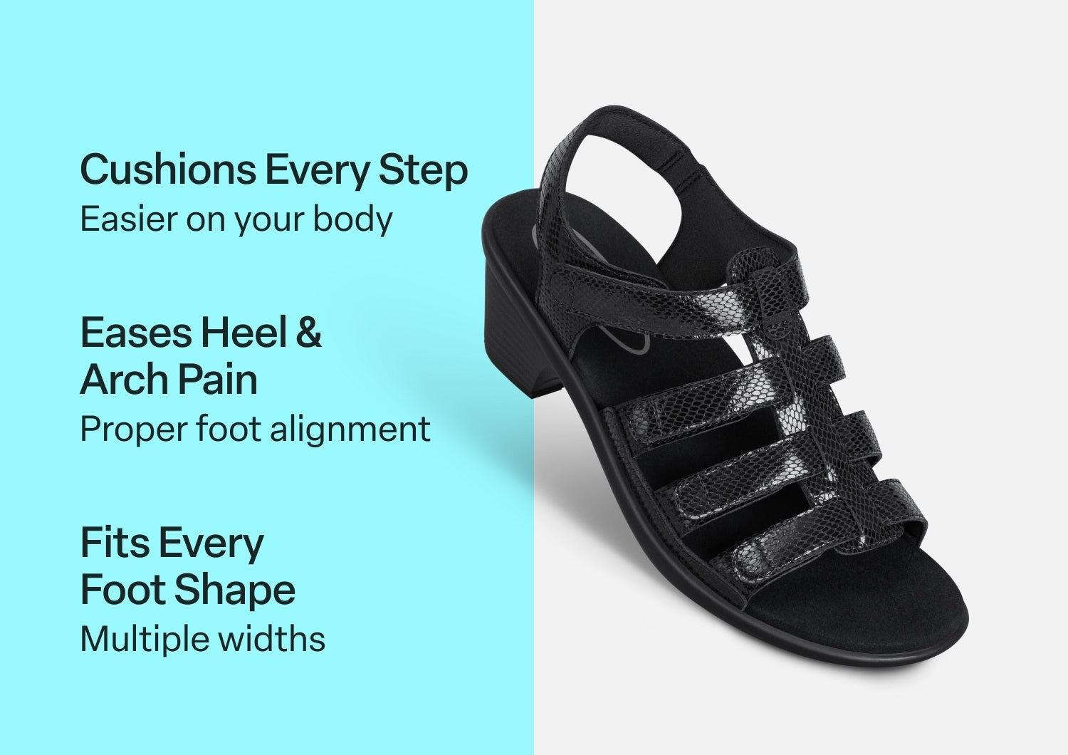 Orthofeet Tessa Supportive Heel Strap Women's Sandals - Black Snake - Comfort Benefits - 3