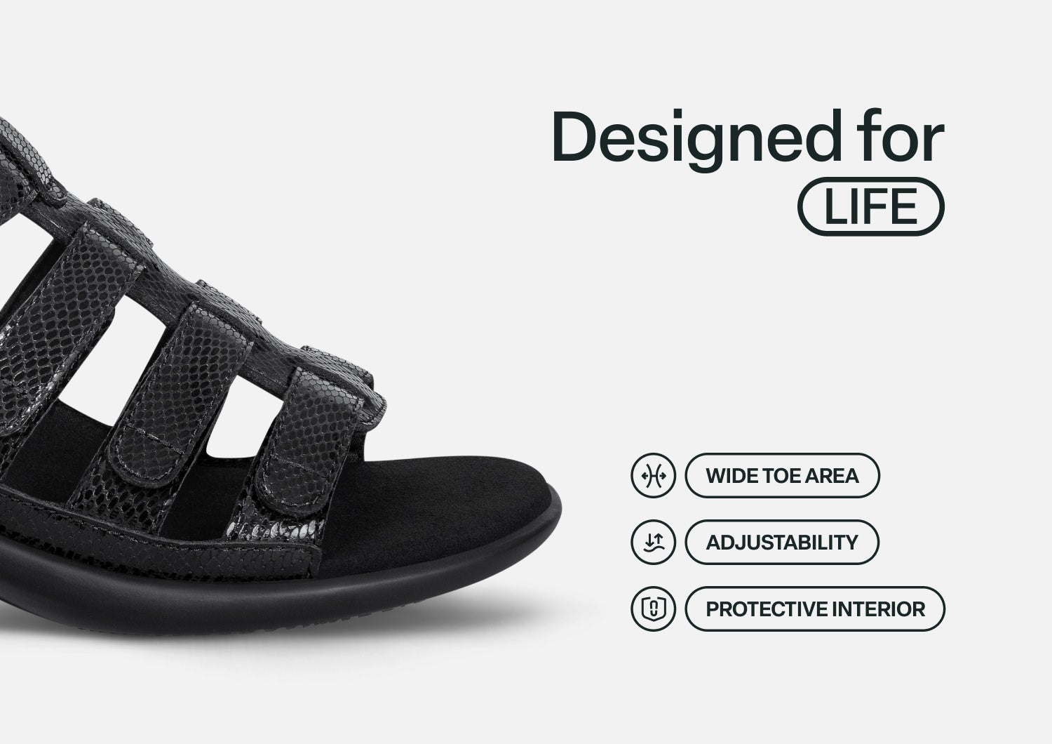 Orthofeet Tessa Supportive Heel Strap Women's Sandals - Black Snake - Feature Detail - 5