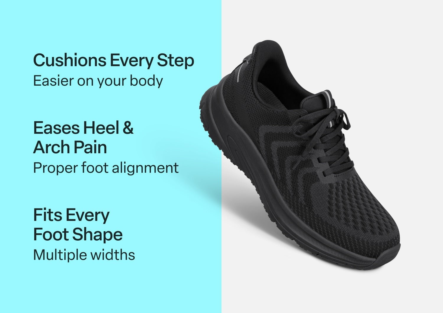 Orthofeet Tilos Hands-Free Support Stretch Men's Sneakers - Black/black - Comfort Benefits - 2